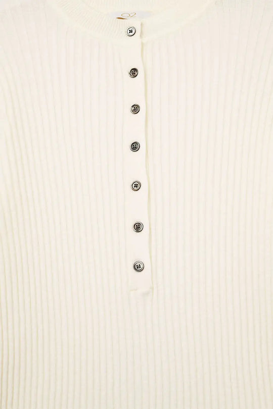 henley Long Sleeve Ribbed Sweater in White - Sweaters