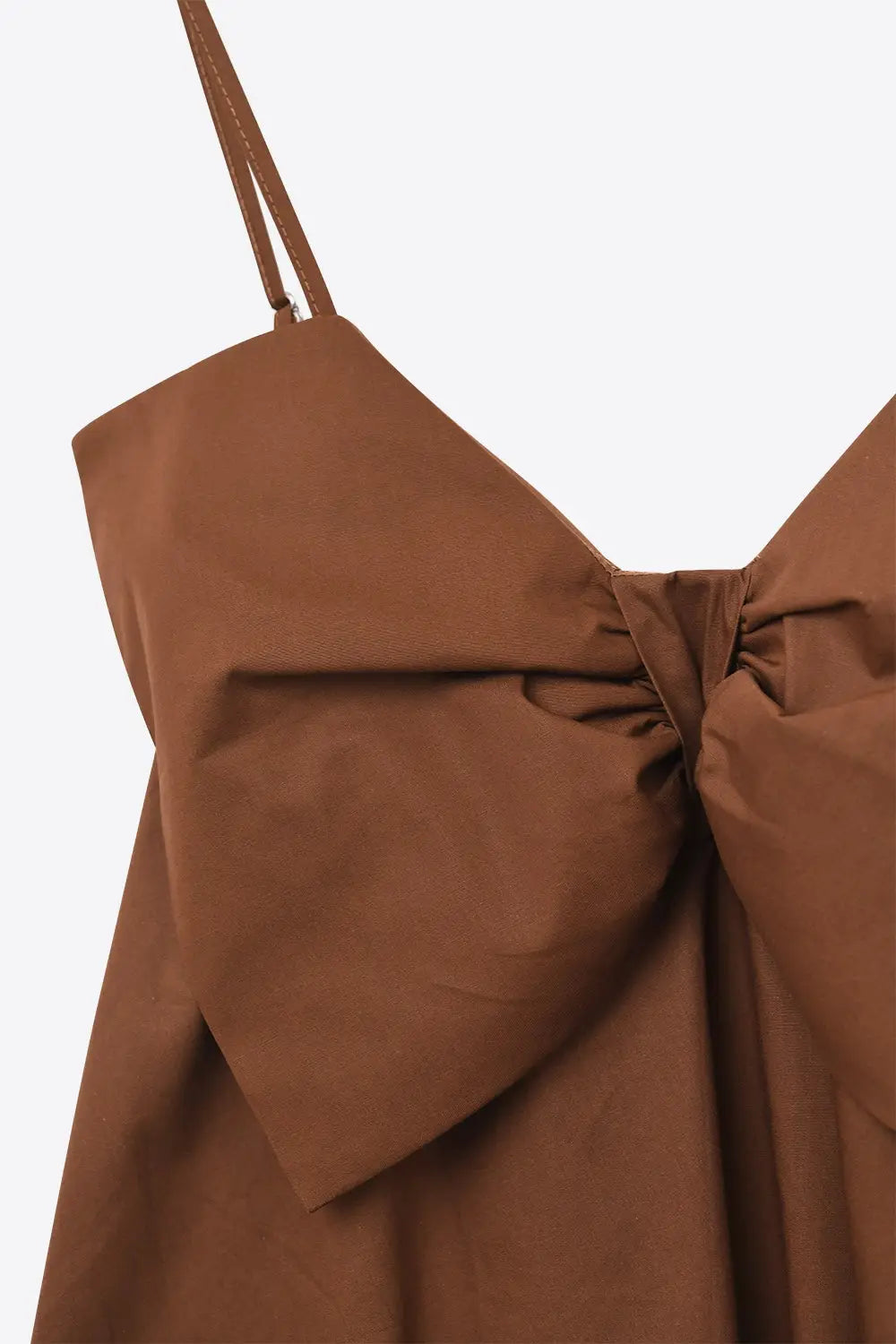 Brown poplin mini dress with a big bow detail - Dresses