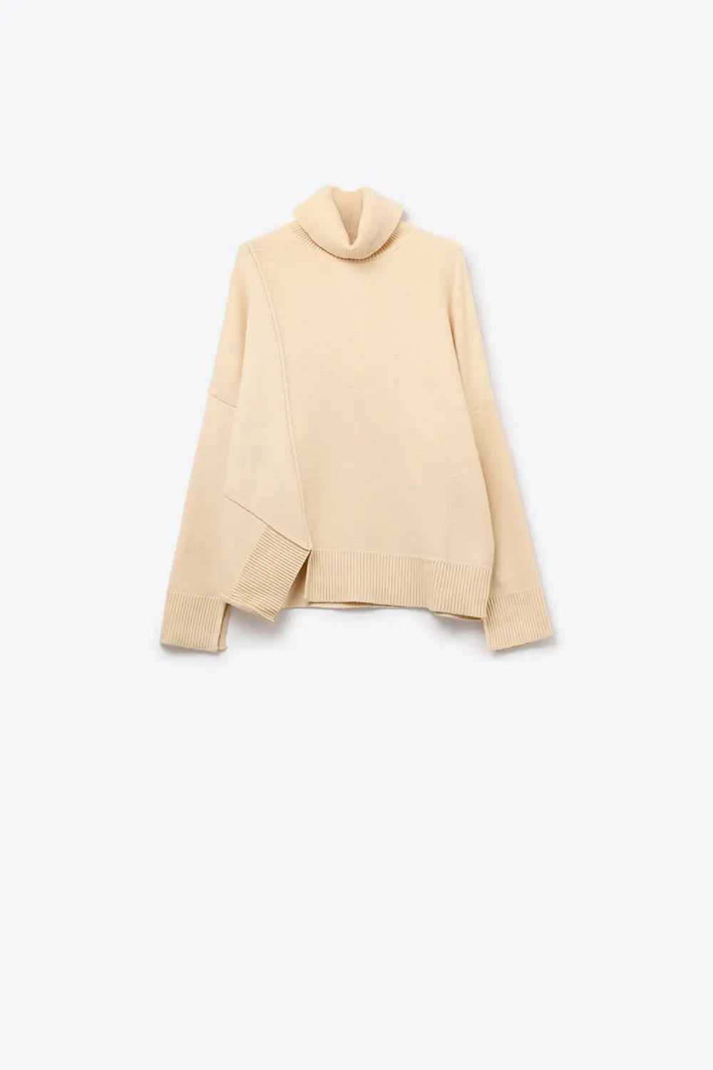 Soft knitted Asymmetric Turtleneck Sweater in beige - Sweaters