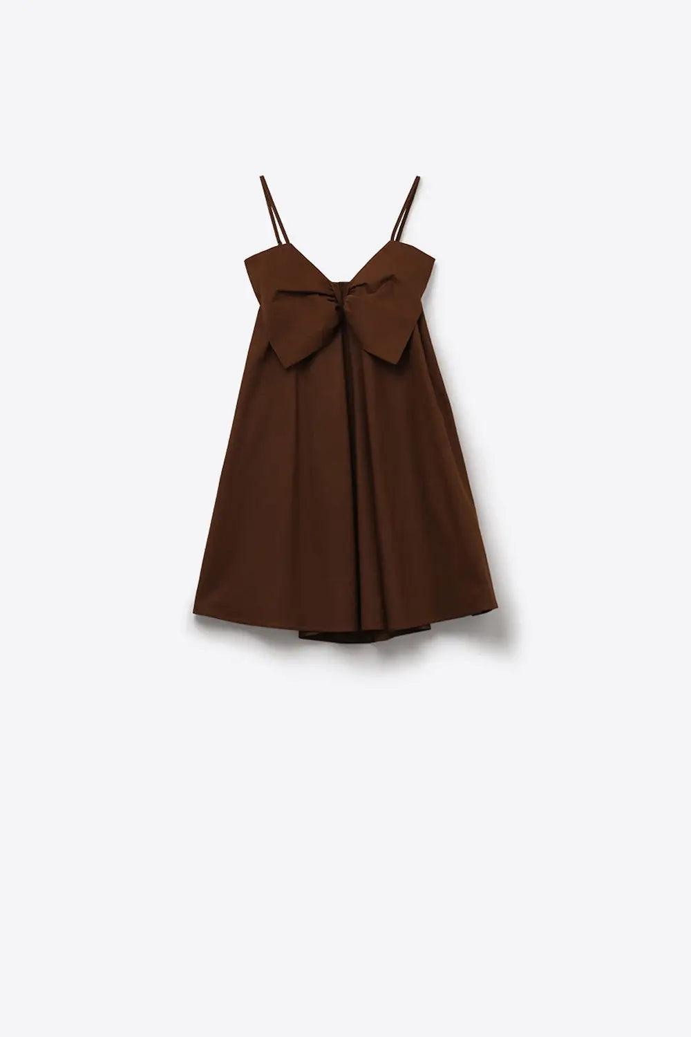 Brown poplin mini dress with a big bow detail - Dresses