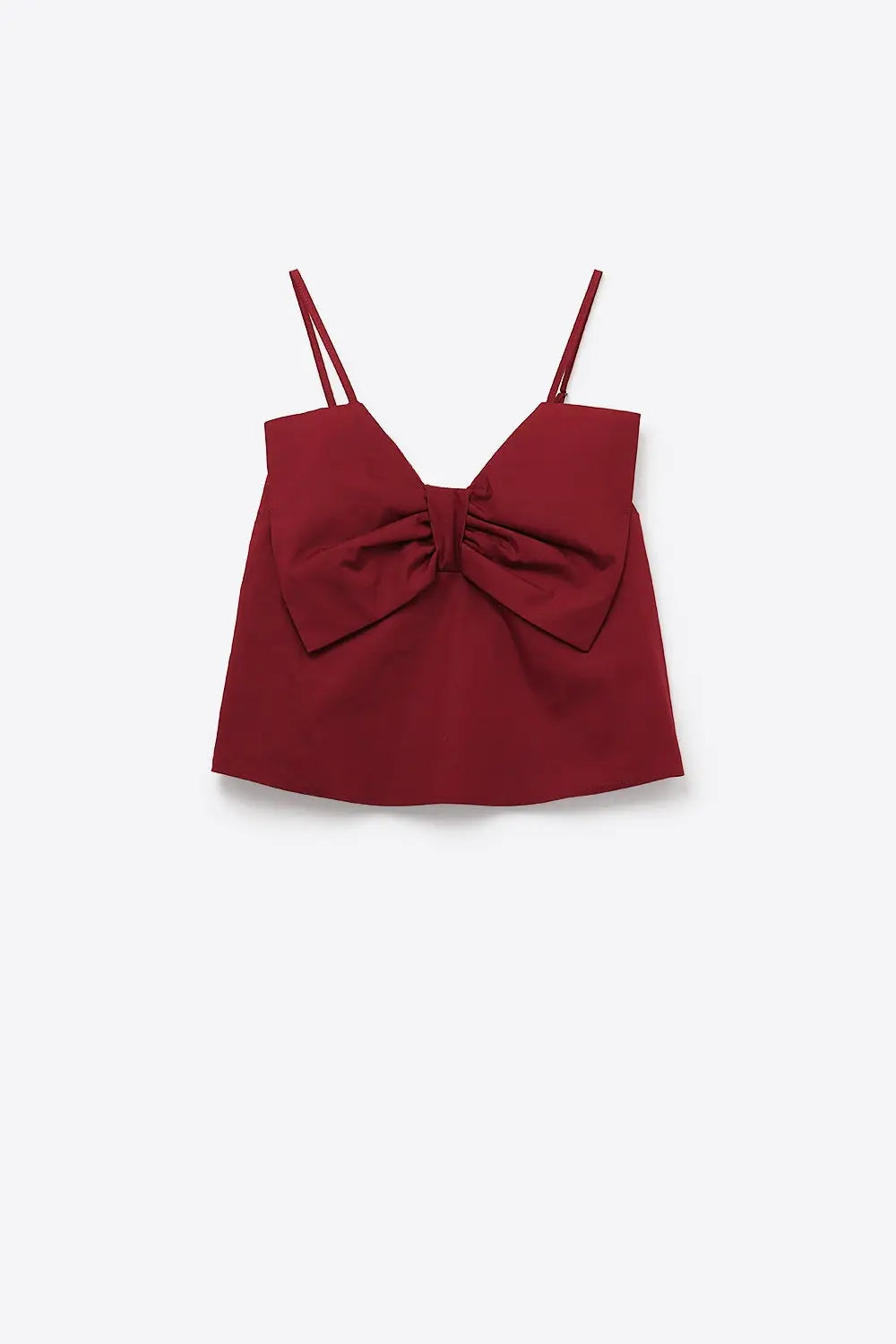 Burgundy poplin crop top with bow detail - Tops