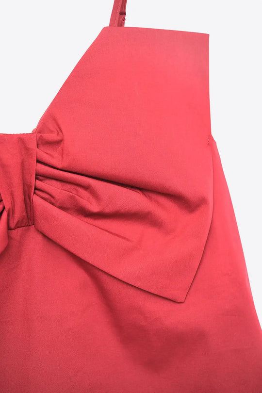 Burgundy poplin crop top with bow detail - Tops