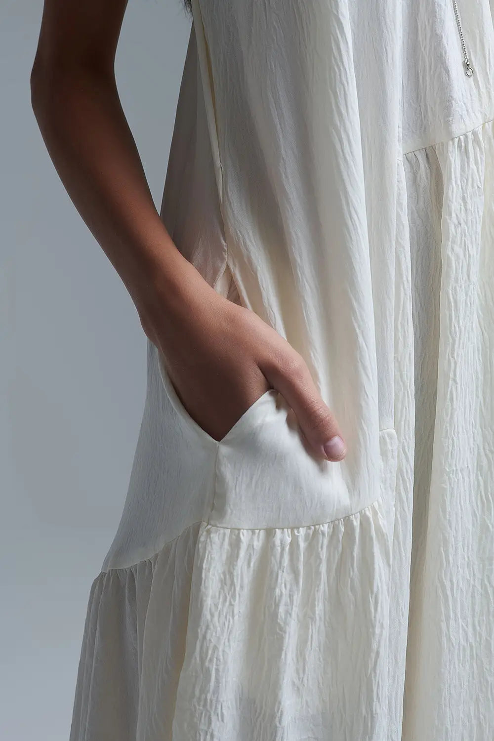 Cream Halter Neck Maxi Dress With Seam Detailing - Dresses