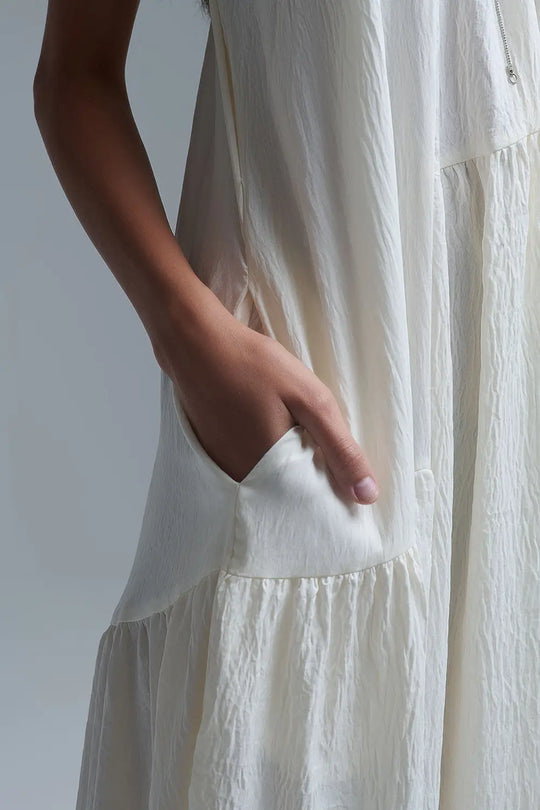 Cream Halter Neck Maxi Dress With Seam Detailing - Dresses