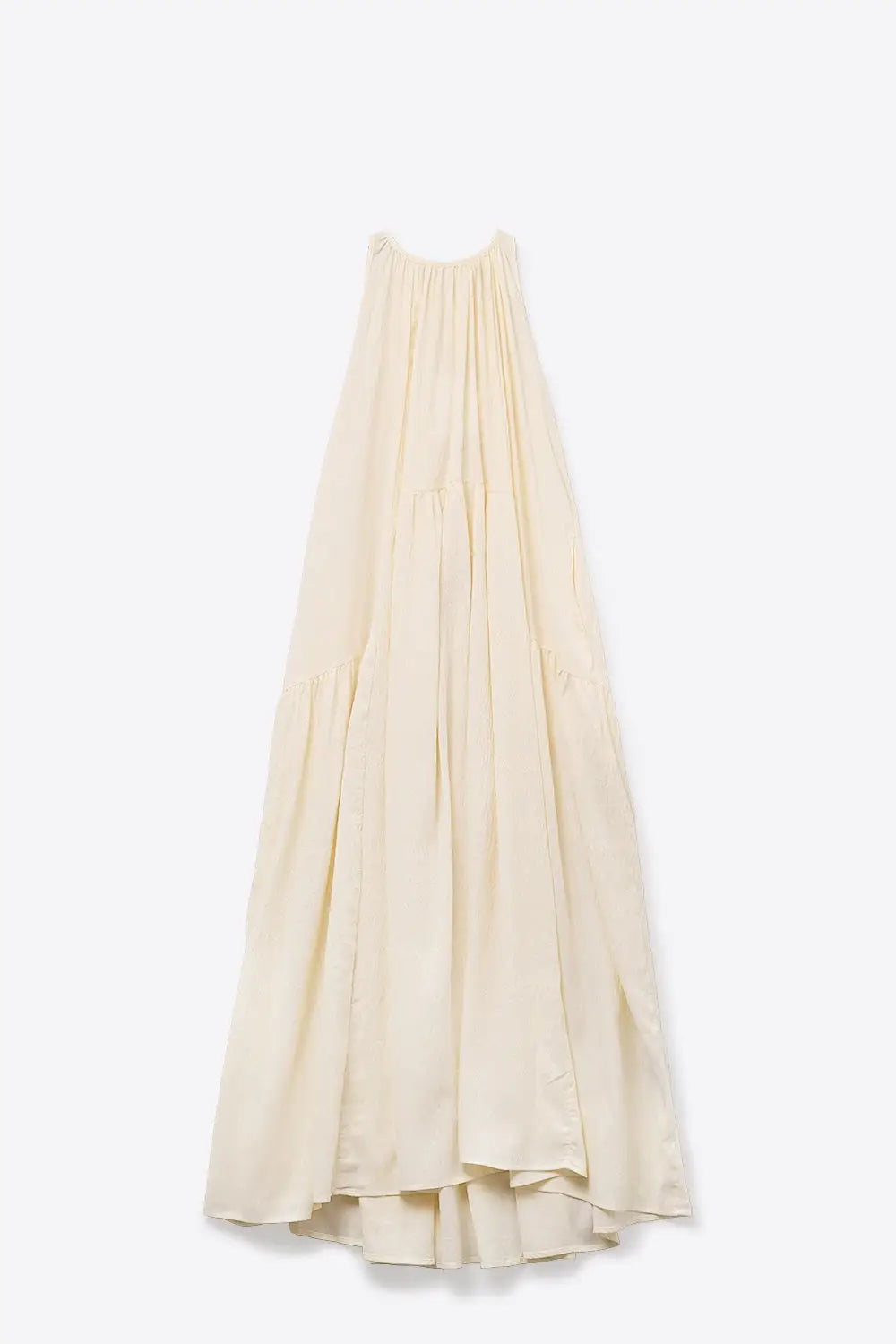 Cream Halter Neck Maxi Dress With Seam Detailing - Dresses