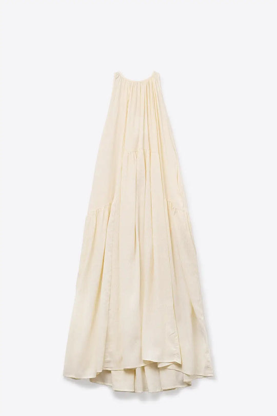 Cream Halter Neck Maxi Dress With Seam Detailing - Dresses