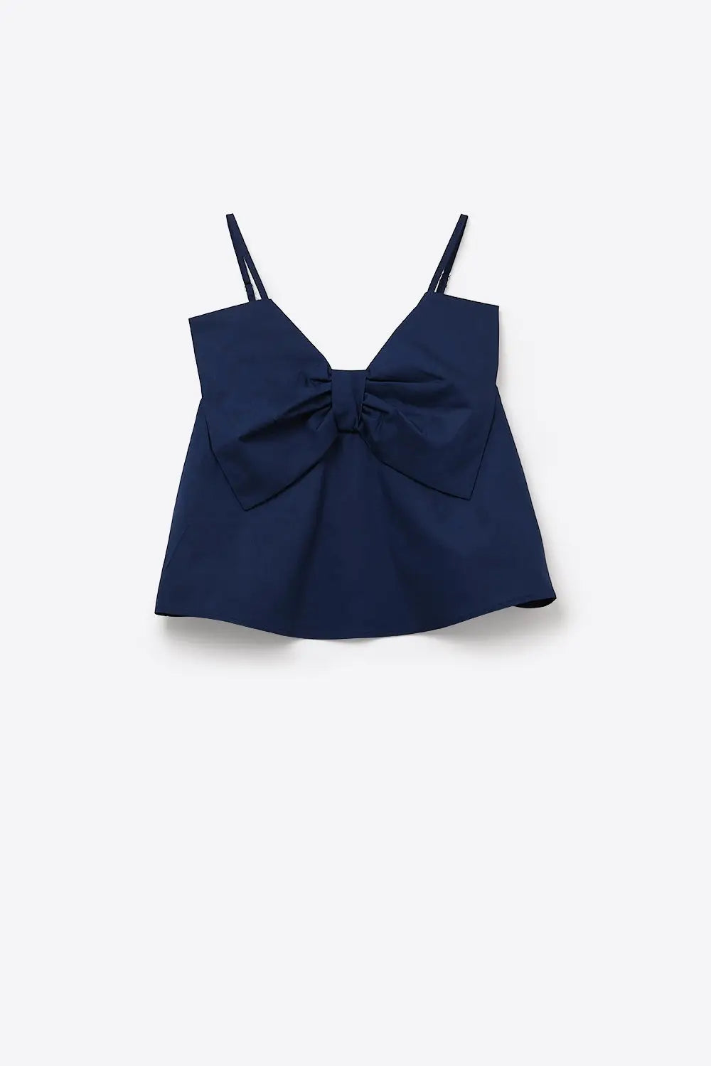 Navy poplin crop top with bow detail - Tops