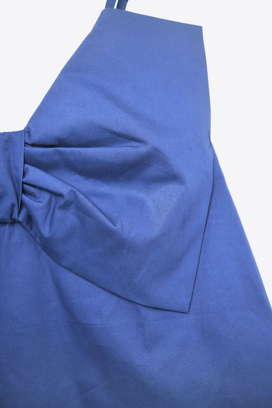 Navy poplin crop top with bow detail - Tops