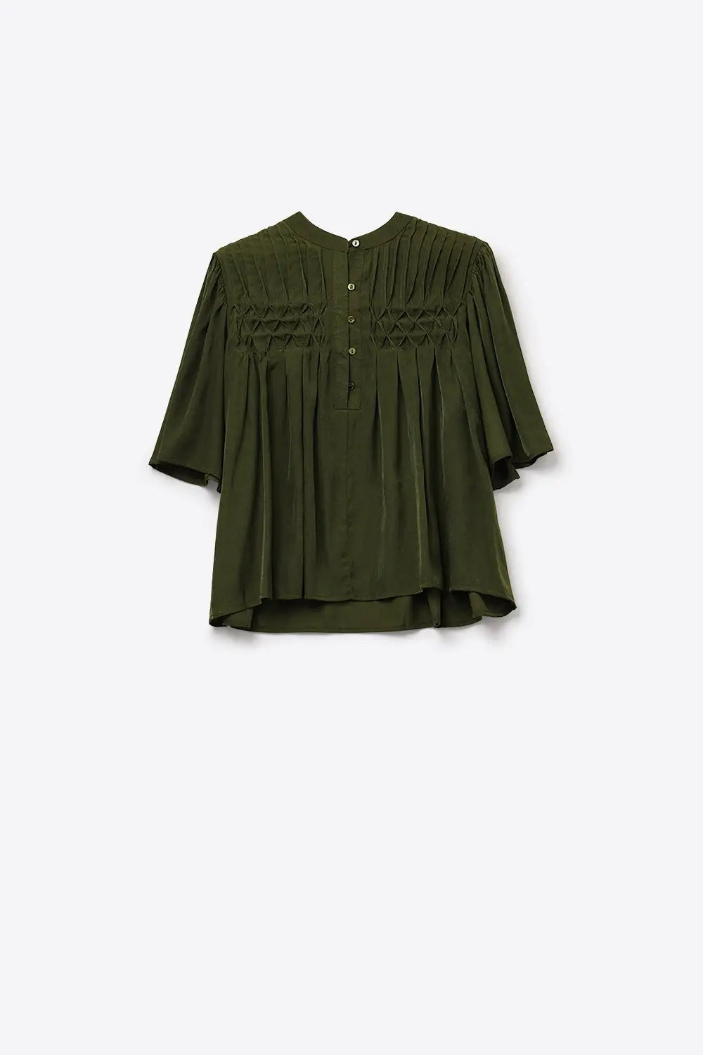 Relaxed Green boho-style blouse with embroidered details - Tops