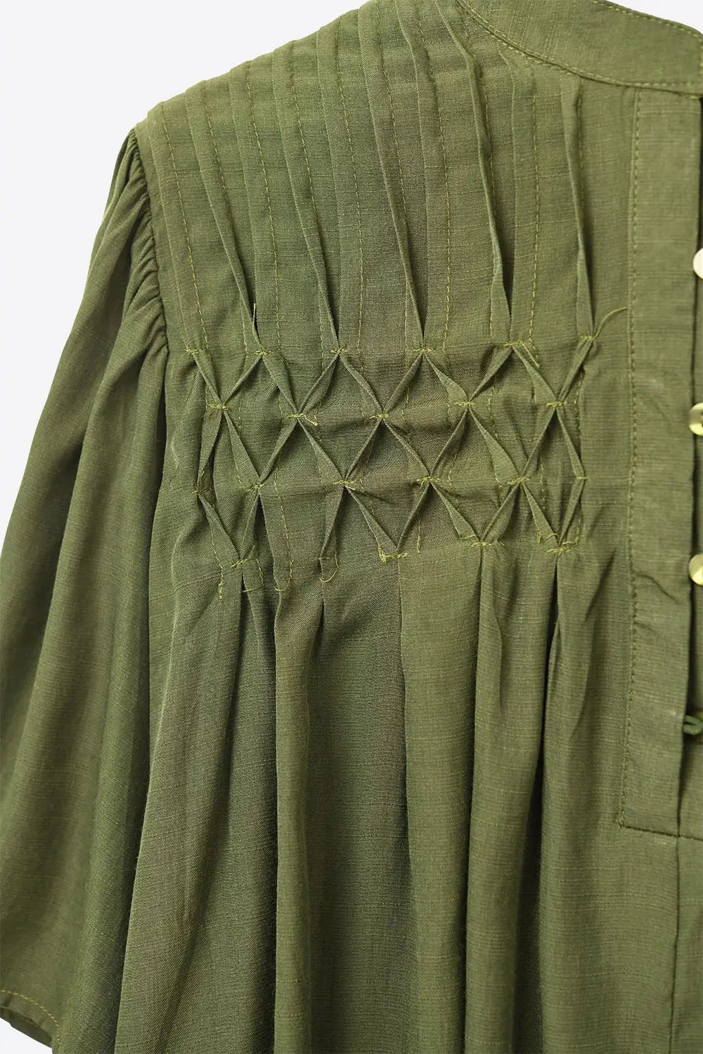 Relaxed Green boho-style blouse with embroidered details - Tops