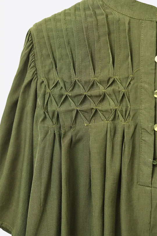 Relaxed Green boho-style blouse with embroidered details - Tops