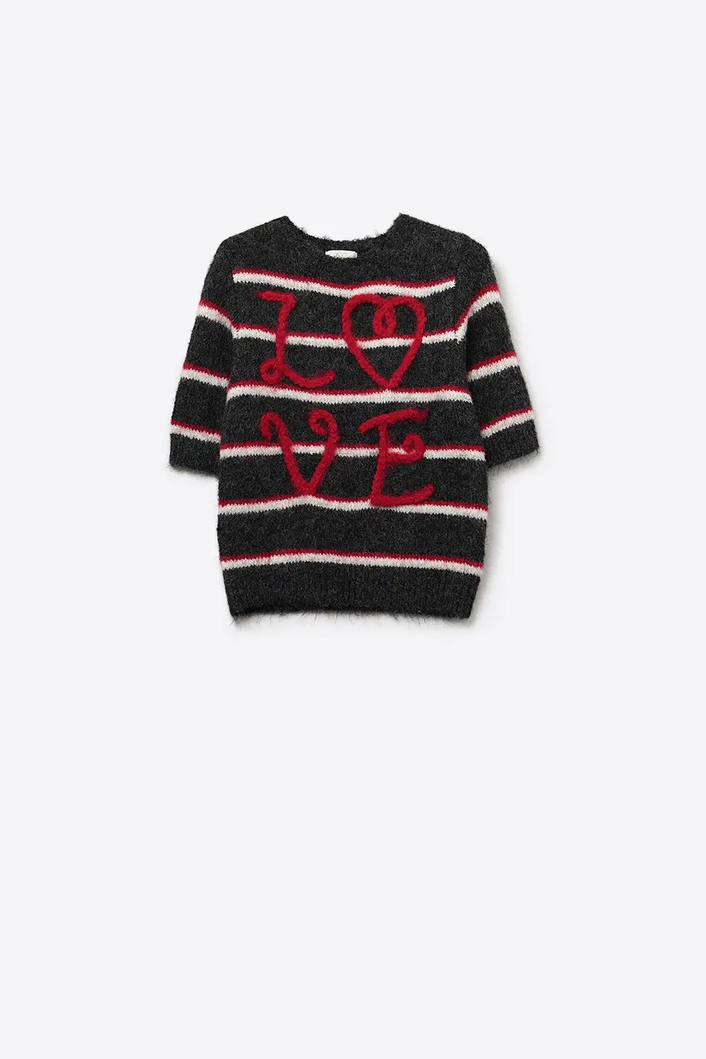 Short Sleeve Embroidered Love Sweater in Dark Grey - GRAY / ONE - Sweaters