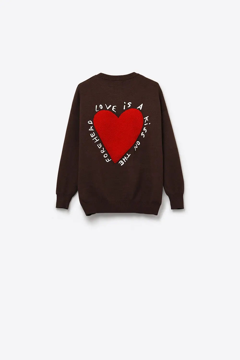 Embroidered Heart knitted Sweatshirt With Text in Brown - BROWN / ONE - Sweaters