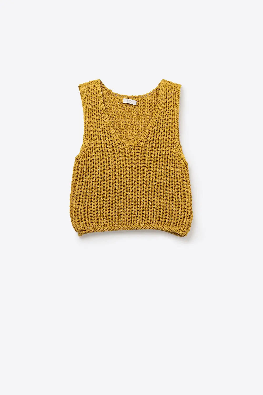 Crochet Cropped Vest in Yellow With sequins Thread - YELLOW / ONE - Sweaters