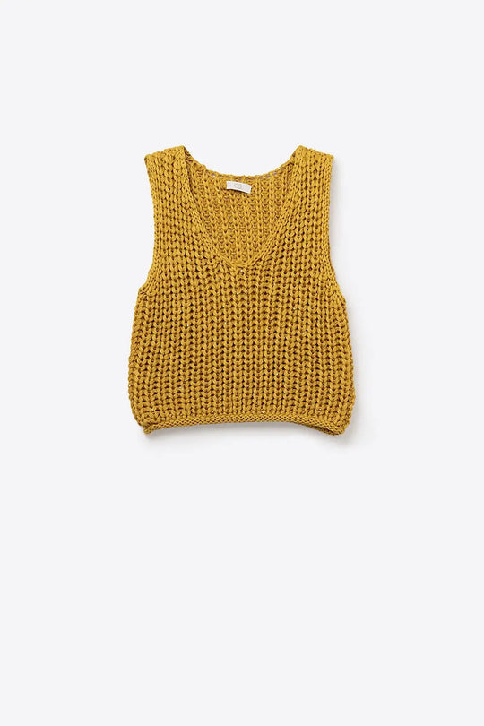 Crochet Cropped Vest in Yellow With sequins Thread - YELLOW / ONE - Sweaters
