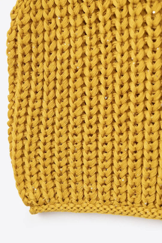 Crochet Cropped Vest in Yellow With sequins Thread - YELLOW / ONE - Sweaters