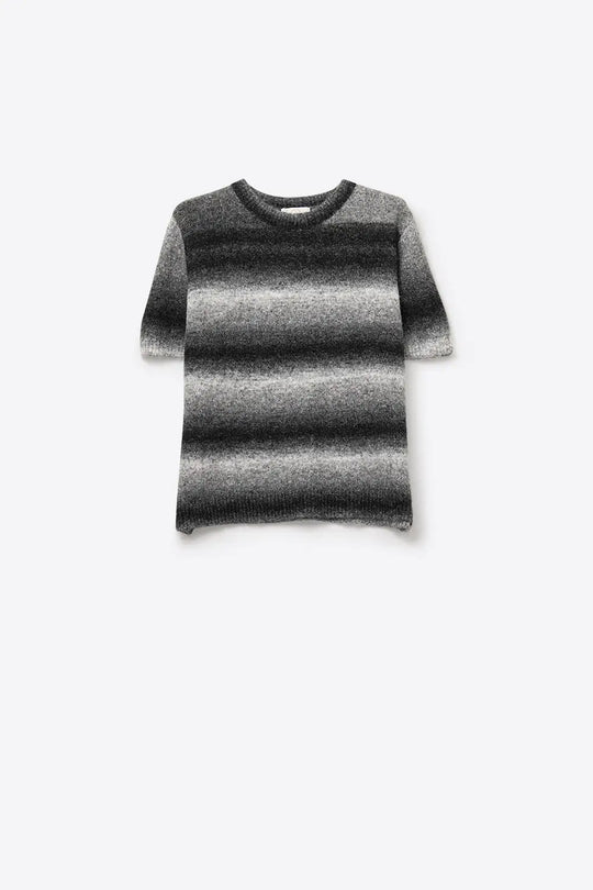 Short Sleeve Ombré Striped Sweater in Grey - GRAY / ONE - Sweaters