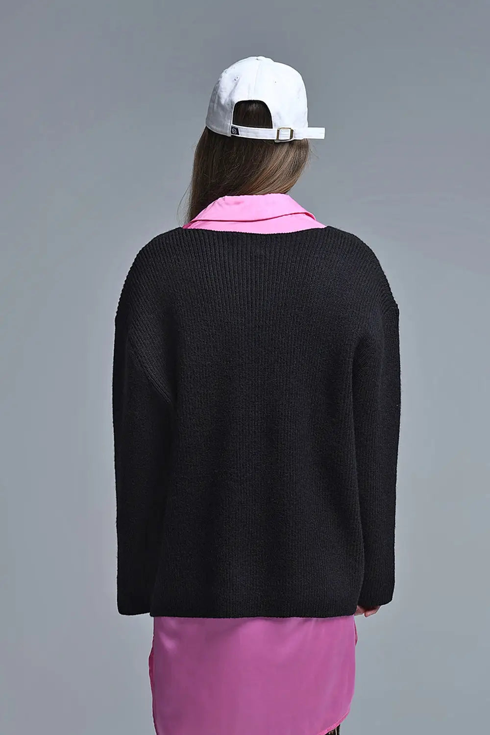 Super oversized Thin V-neck Sweater in Black - BLACK / ONE - Sweaters