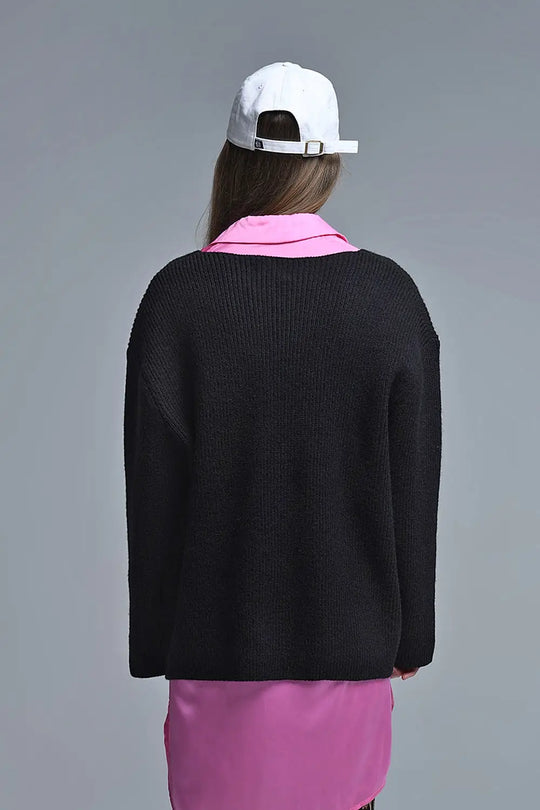Super oversized Thin V-neck Sweater in Black - BLACK / ONE - Sweaters