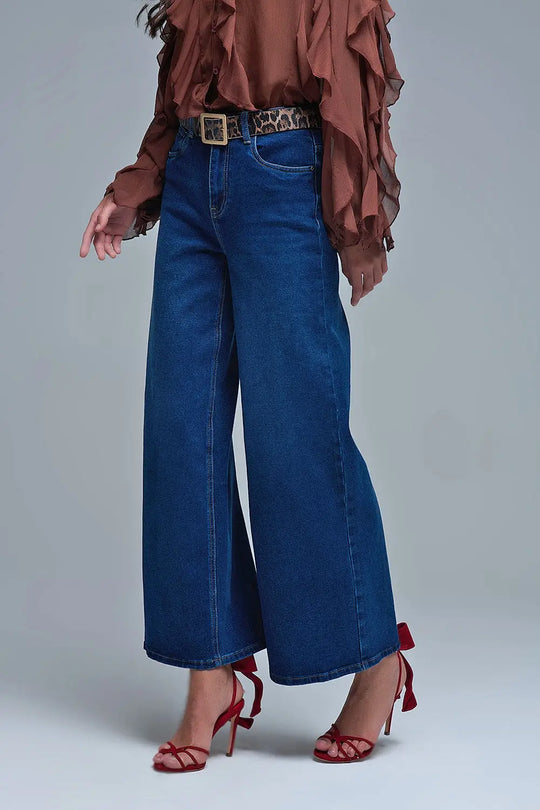 Basic Stretch Jeans with Wide Leg in Deep Blue