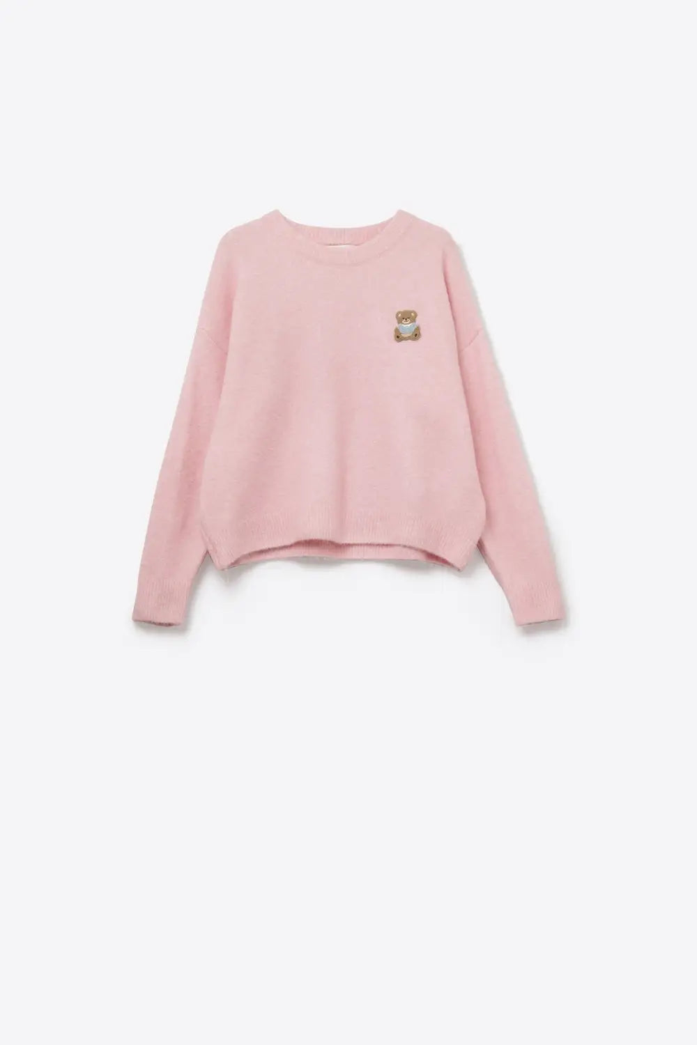 Cute Pink Cropped Bear Patch Sweater - PINK / ONE - Sweaters