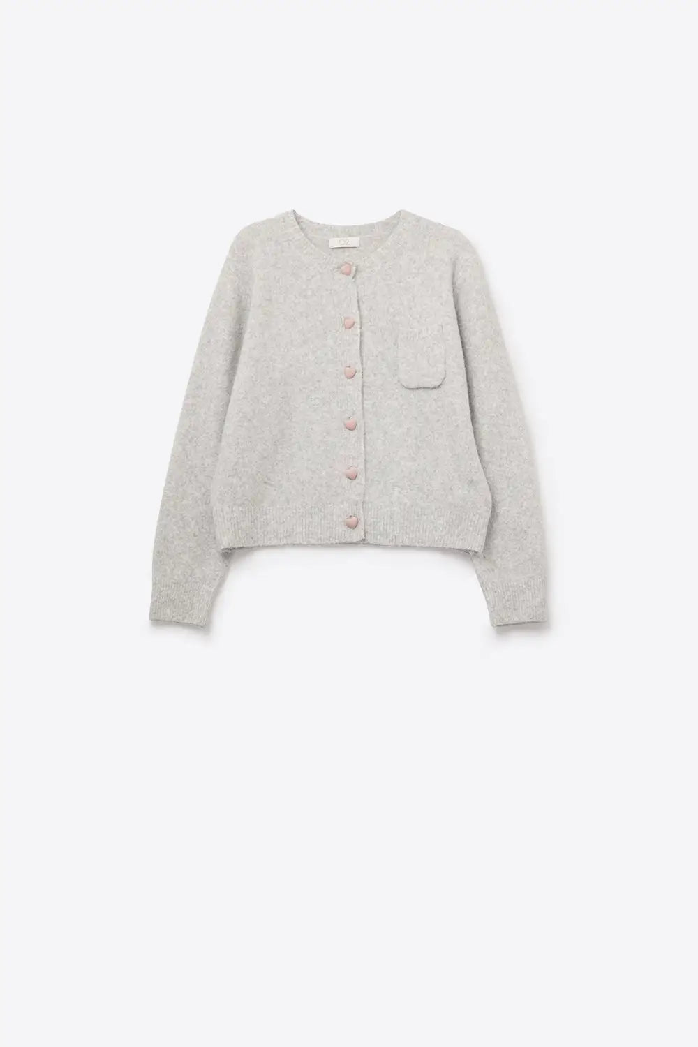 fluffy Gray Cardigan with Heart Buttons - GRAY / ONE - Cardigans