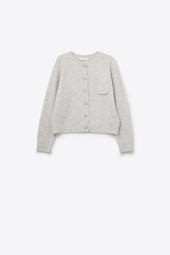 fluffy Gray Cardigan with Heart Buttons - GRAY / ONE - Cardigans
