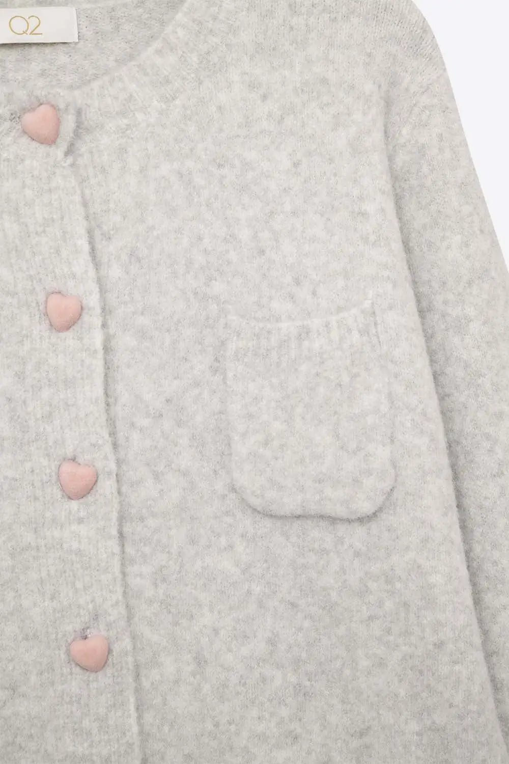 fluffy Gray Cardigan with Heart Buttons - GRAY / ONE - Cardigans