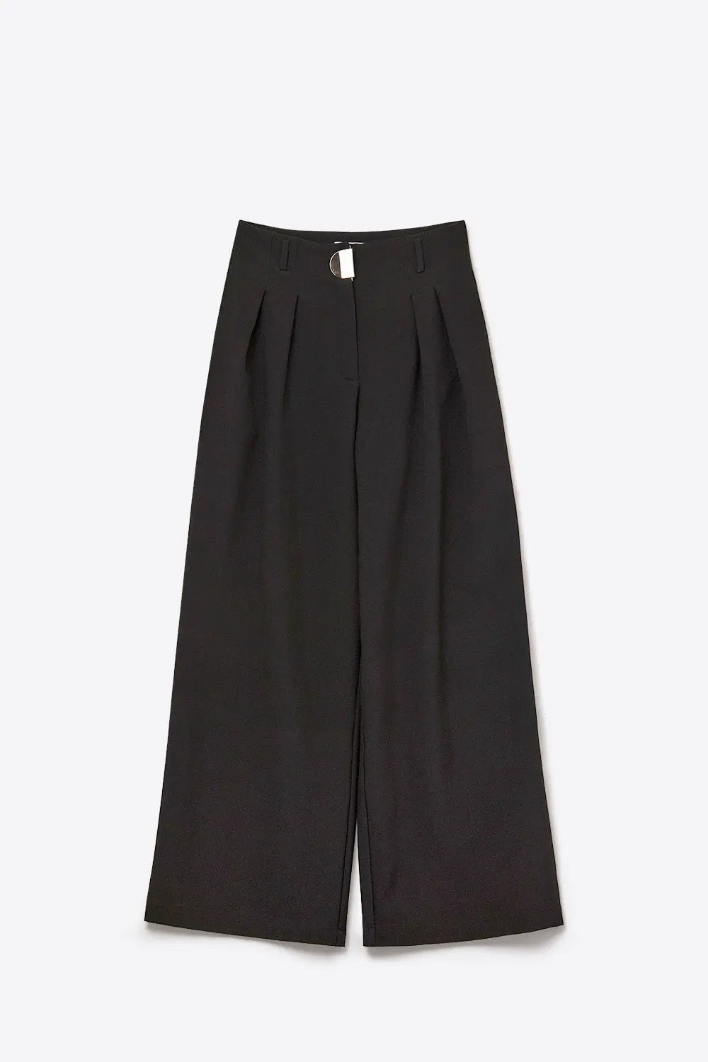 Black pleated Wide Pants with with metal buckle - Pants