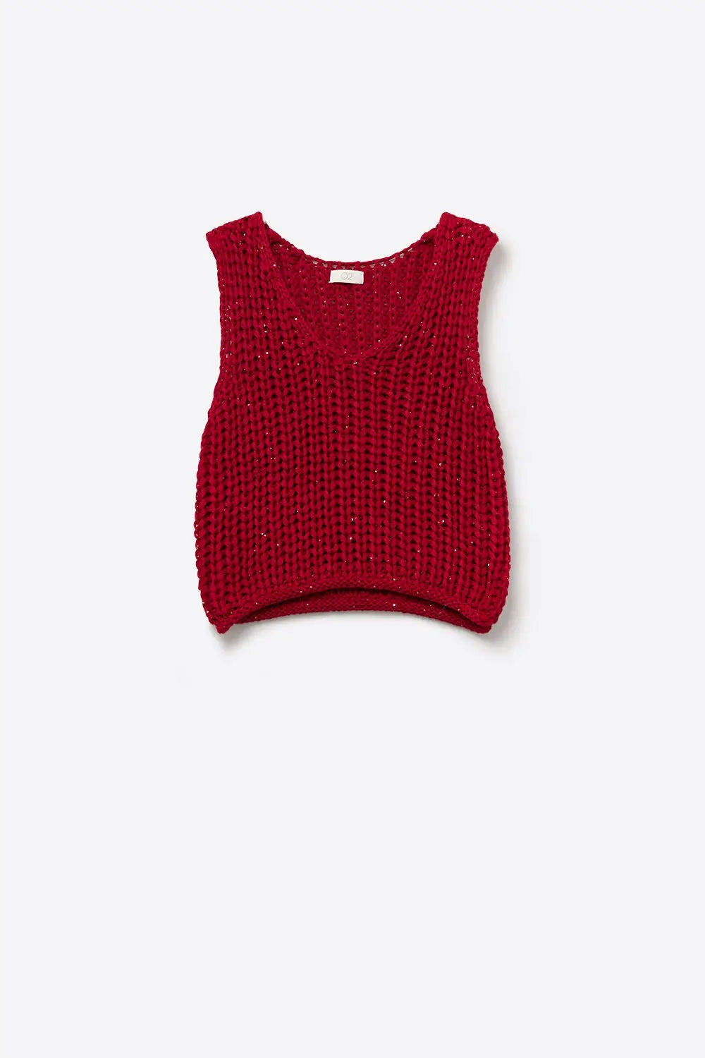 Crochet Cropped Vest in Red With sequins Thread - RED / ONE - Sweaters