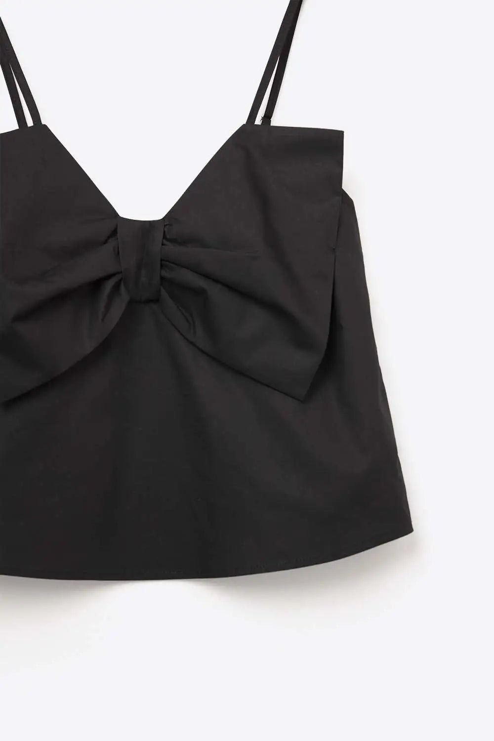 Black poplin crop top with bow detail - Tops