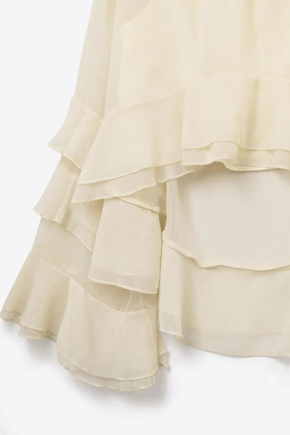 Sheer Cape-style Beige Blouse in chiffon With Ruffles - Shirts