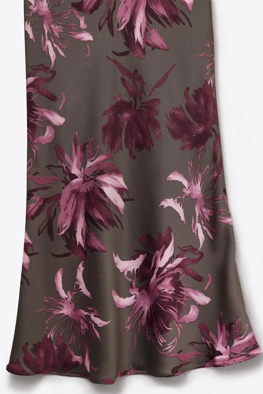 Elegant Floral Midi Skirt made in satin grey - Skirts