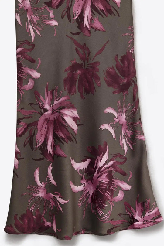 Elegant Floral Midi Skirt made in satin grey - Skirts