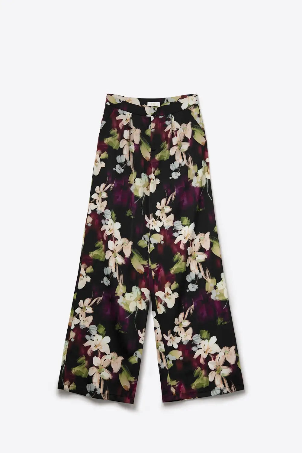 Floral-Print Flowing Pants in satin fabric with side pockets - Pants