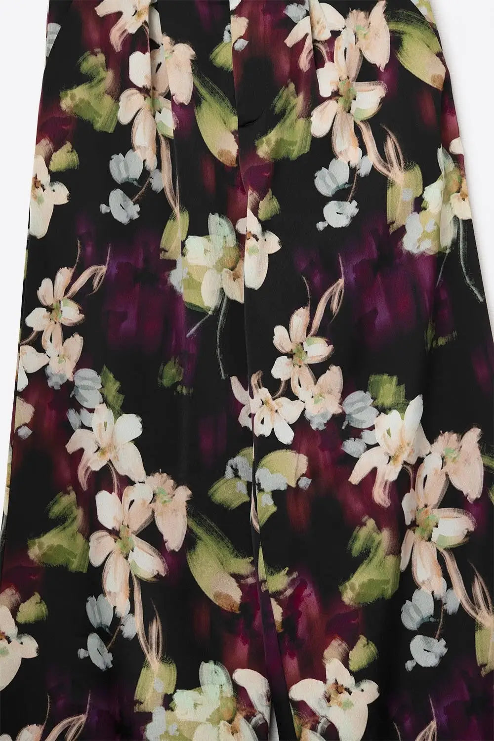 Floral-Print Flowing Pants in satin fabric with side pockets - Pants