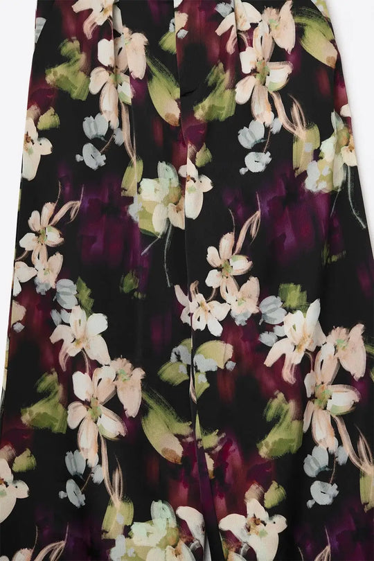 Floral-Print Flowing Pants in satin fabric with side pockets - Pants