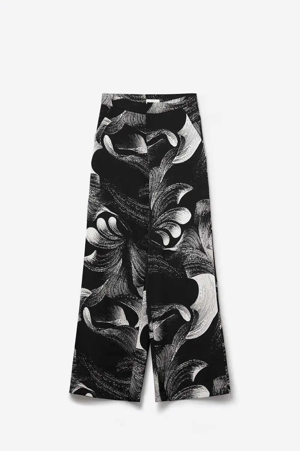Elegant Printed Black Wide-Leg Pants in satin fabric - Pants