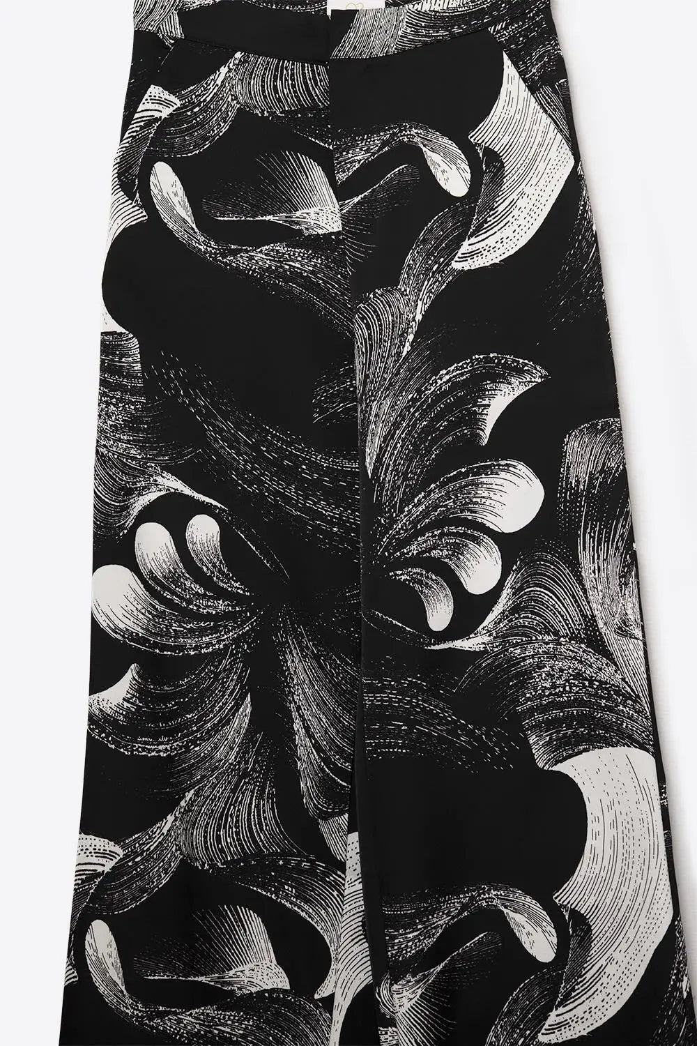 Elegant Printed Black Wide-Leg Pants in satin fabric - Pants