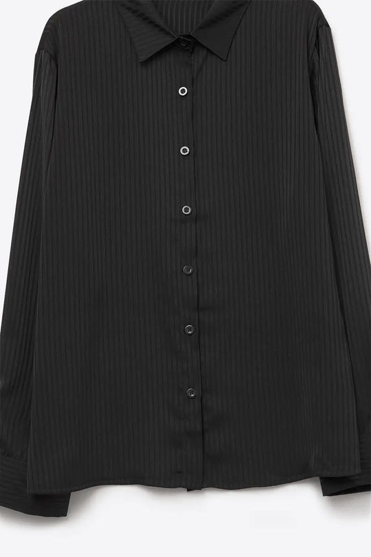 Elegant Black Striped Satin Shirt - Shirts