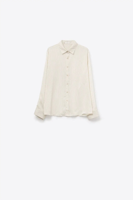 soft fabric Beige Striped Satin Shirt - Shirts