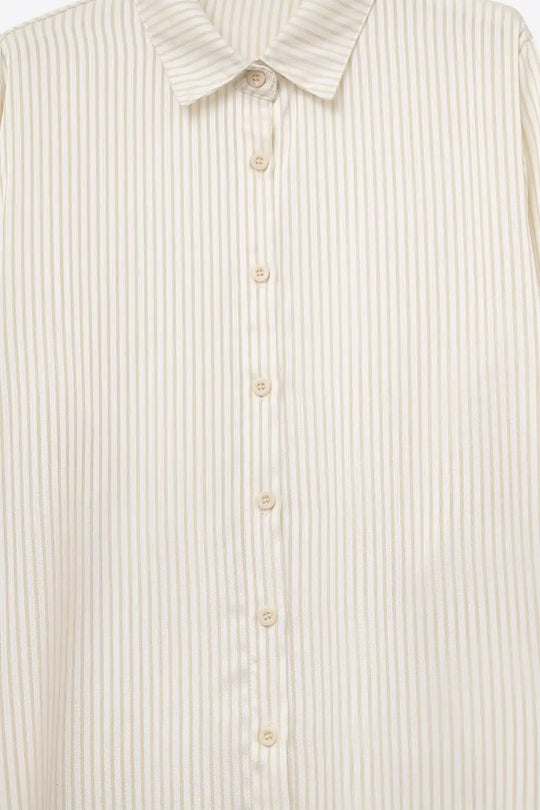 soft fabric Beige Striped Satin Shirt - Shirts