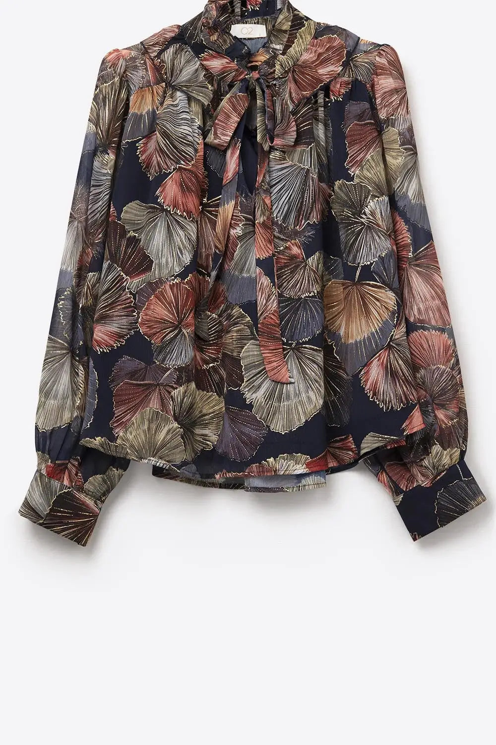 Boho-Chic Printed Ruffle Blouse in Metallic Palms Print - Shirts