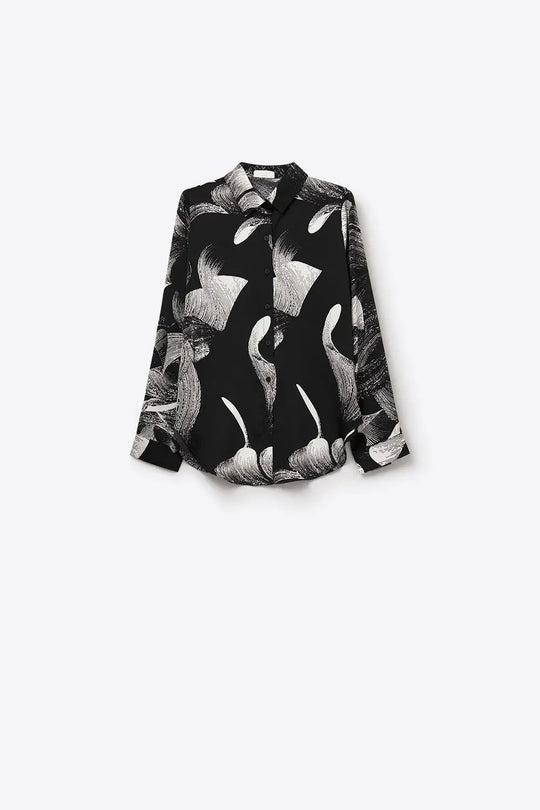Black Satin blouse in abstract print - Shirts