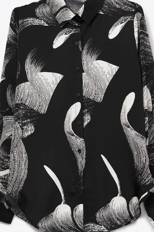 Black Satin blouse in abstract print - Shirts