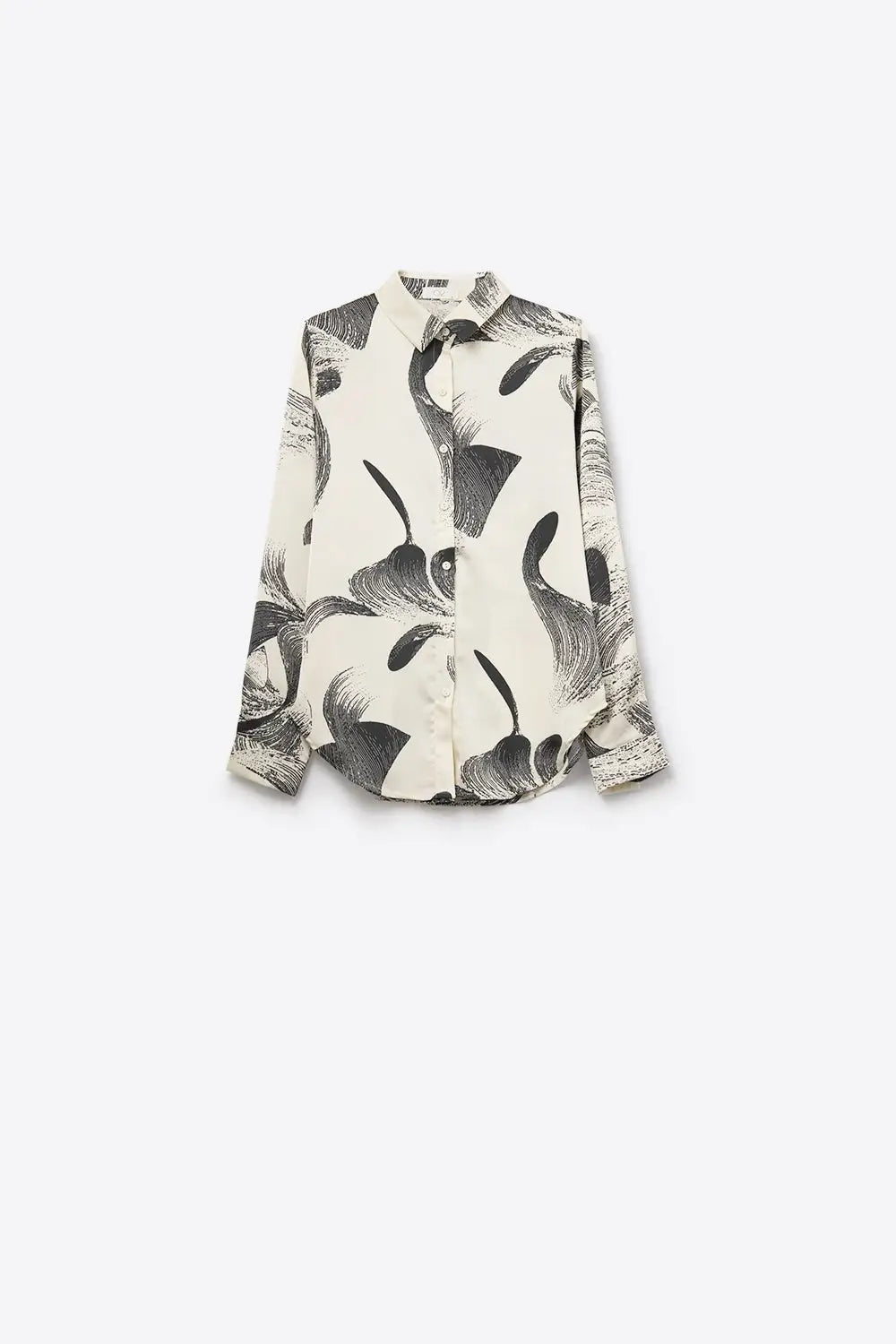 Cream abstract Printed satin Relaxed Fit Shirt - Shirts