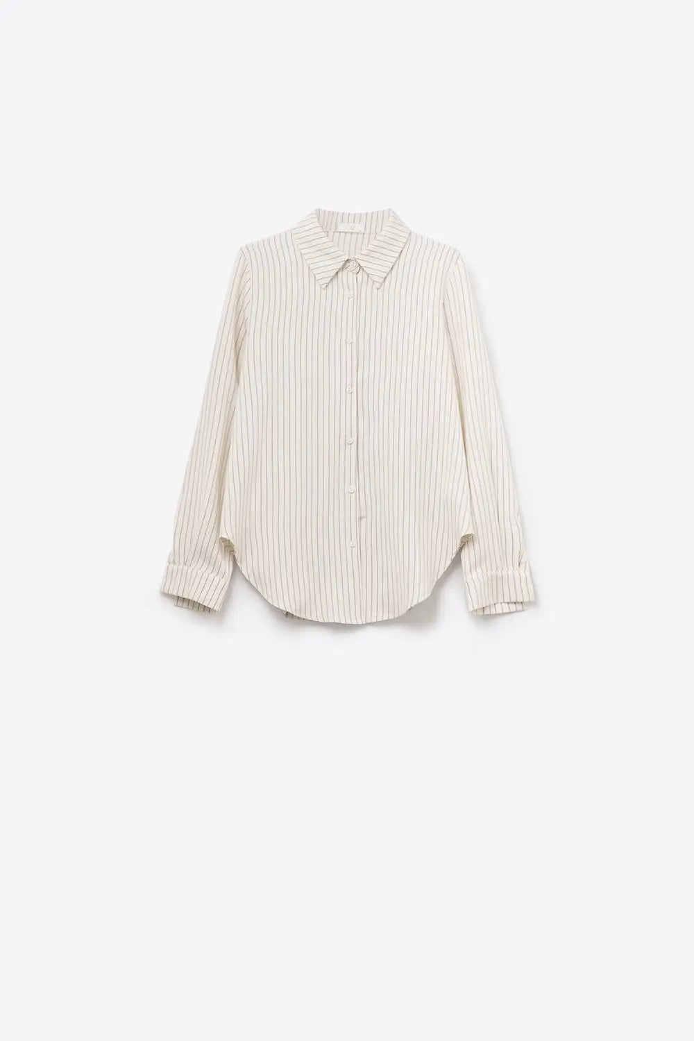 Sophisticated Pinstripe Cream-Striped High-Neck Shirt - Shirts