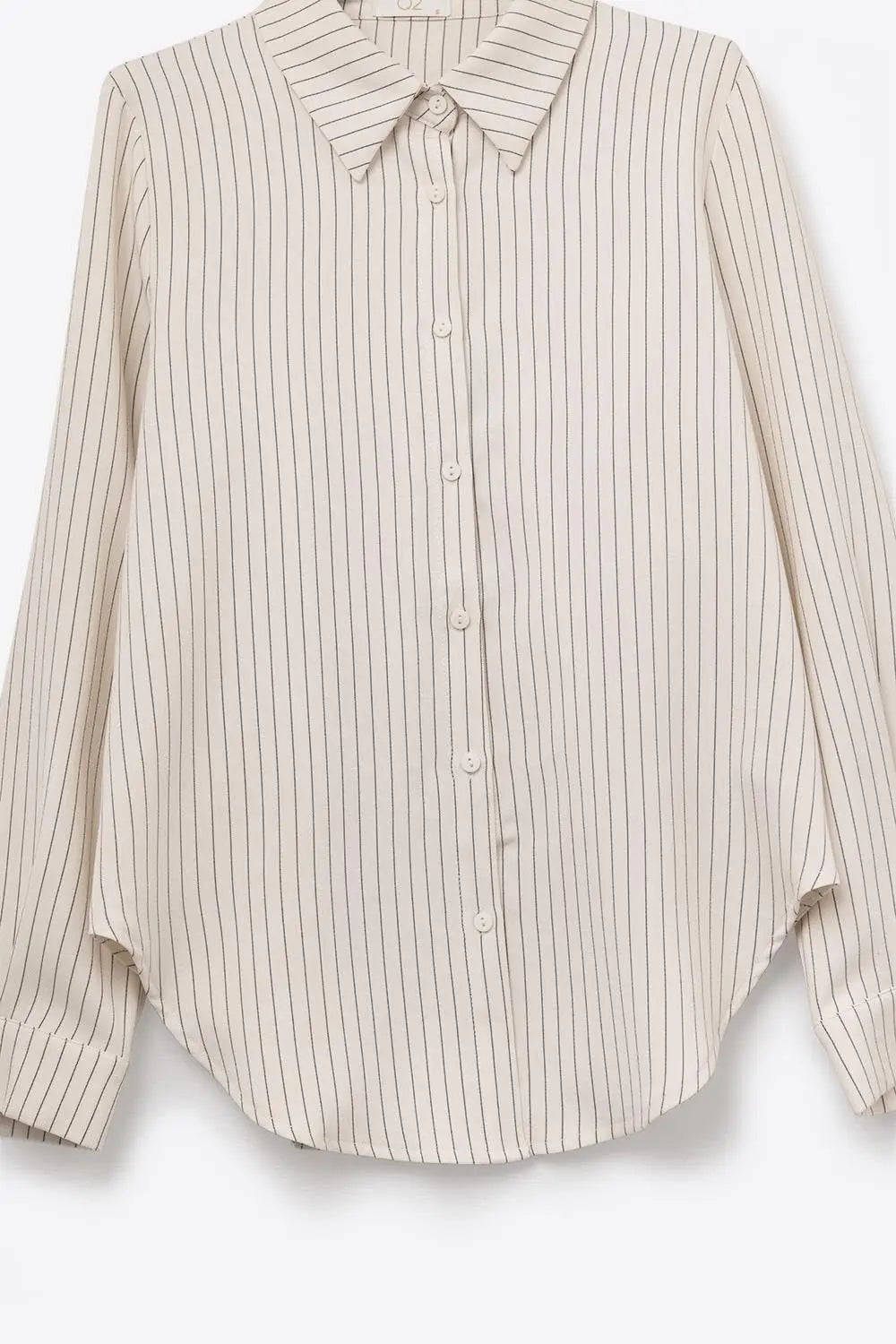Sophisticated Pinstripe Cream-Striped High-Neck Shirt - Shirts