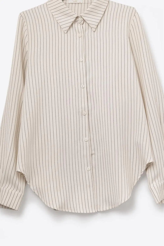 Sophisticated Pinstripe Cream-Striped High-Neck Shirt - Shirts