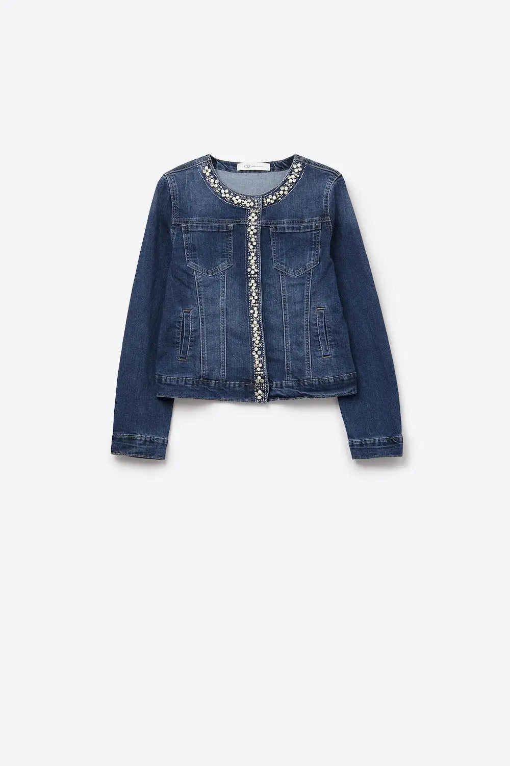 Stretch Denim Embellished Denim Jacket in Blue - Jackets